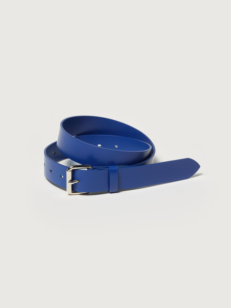 GLAZED LEATHER ROLLER BUCKLE BELT