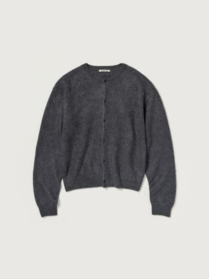 GARMENT-DYED BABY ALPACA FUR KNIT CREW-NECK CARDIGAN