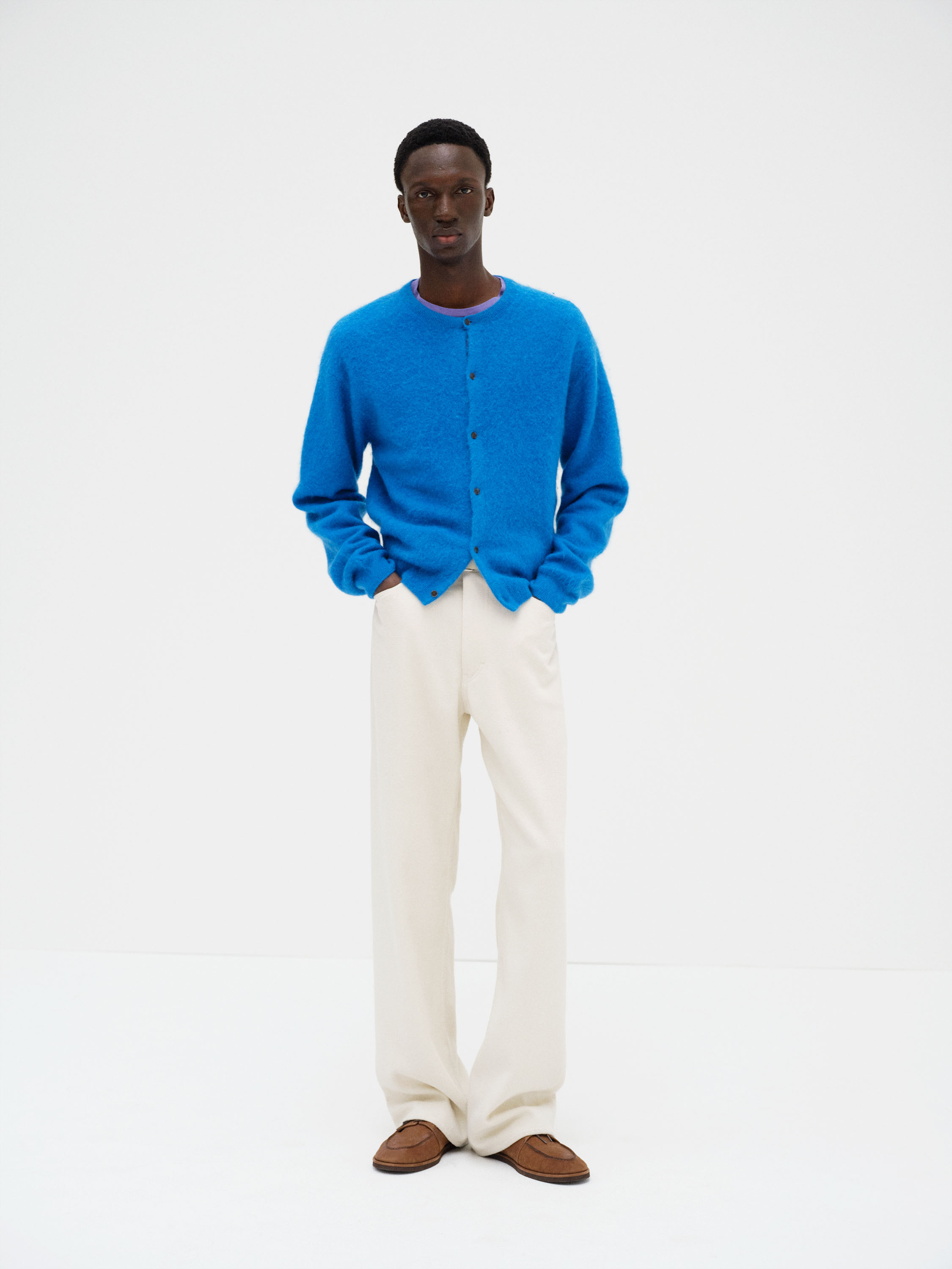 GARMENT-DYED BABY ALPACA FUR KNIT CREW-NECK CARDIGAN 詳細画像 BLUE 1