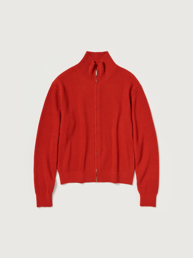 SUPER FINE WOOL RIB KNIT ZIP CARDIGAN