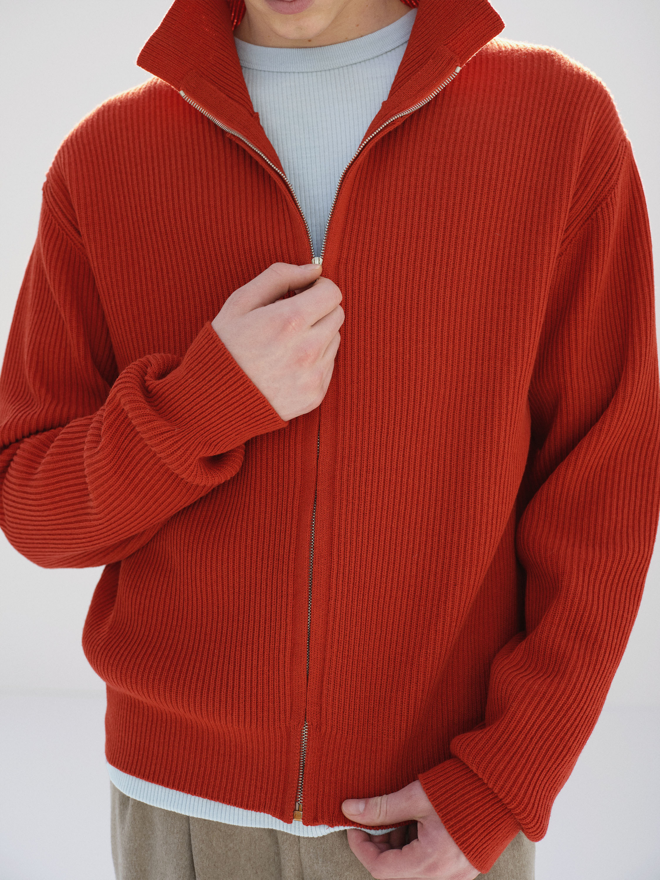 SUPER FINE WOOL RIB KNIT ZIP CARDIGAN 詳細画像 RED 1