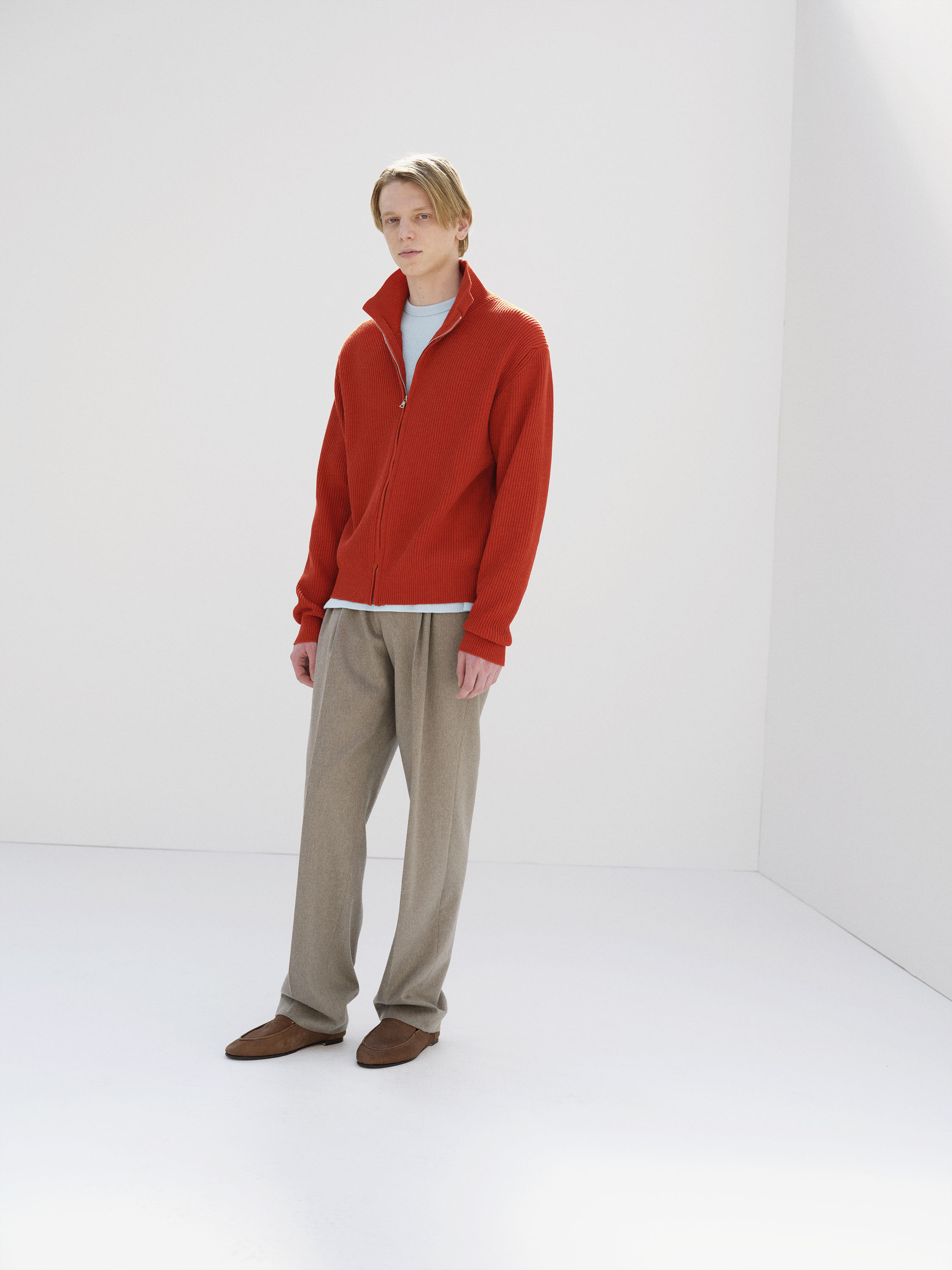 SUPER FINE WOOL RIB KNIT ZIP CARDIGAN 詳細画像 RED 2