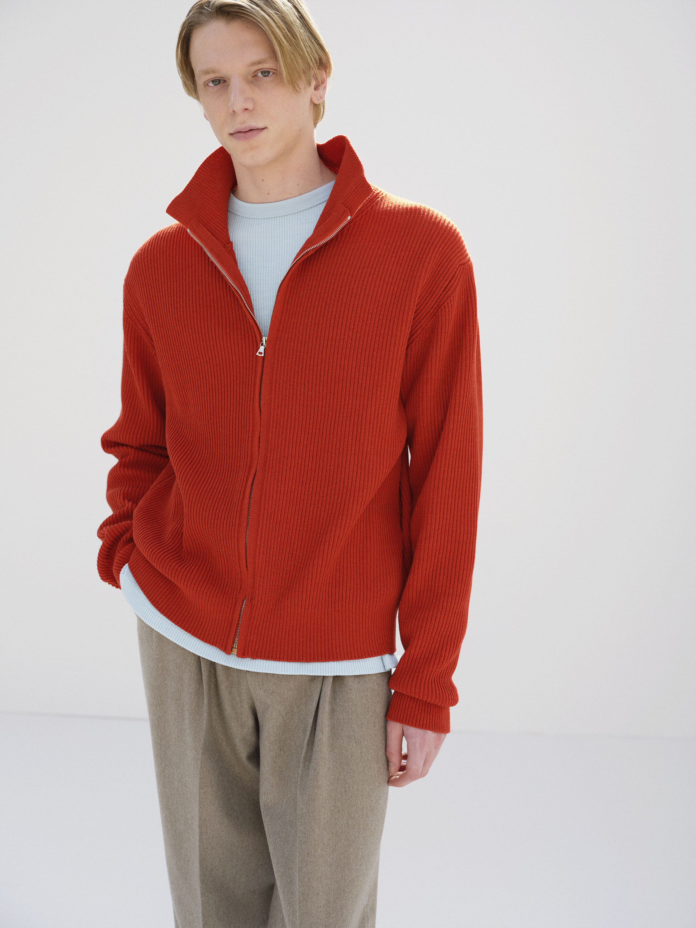 SUPER FINE WOOL RIB KNIT ZIP CARDIGAN 詳細画像 RED 3