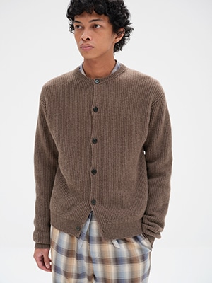 SUPER FINE WOOL CASHMERE RIB KNIT CARDIGAN