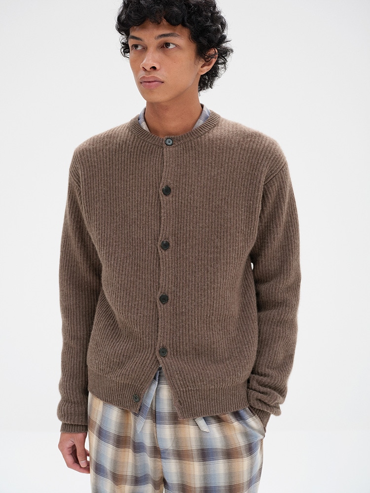 SUPER FINE WOOL CASHMERE RIB KNIT CARDIGAN
