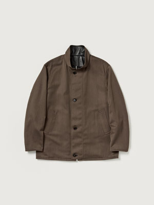 REVERSIBLE WOOL TWISTED TWILL / SHEEP LEATHER HALF COAT