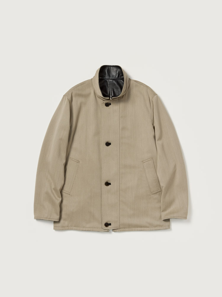 REVERSIBLE WOOL TWISTED TWILL / SHEEP LEATHER HALF COAT
