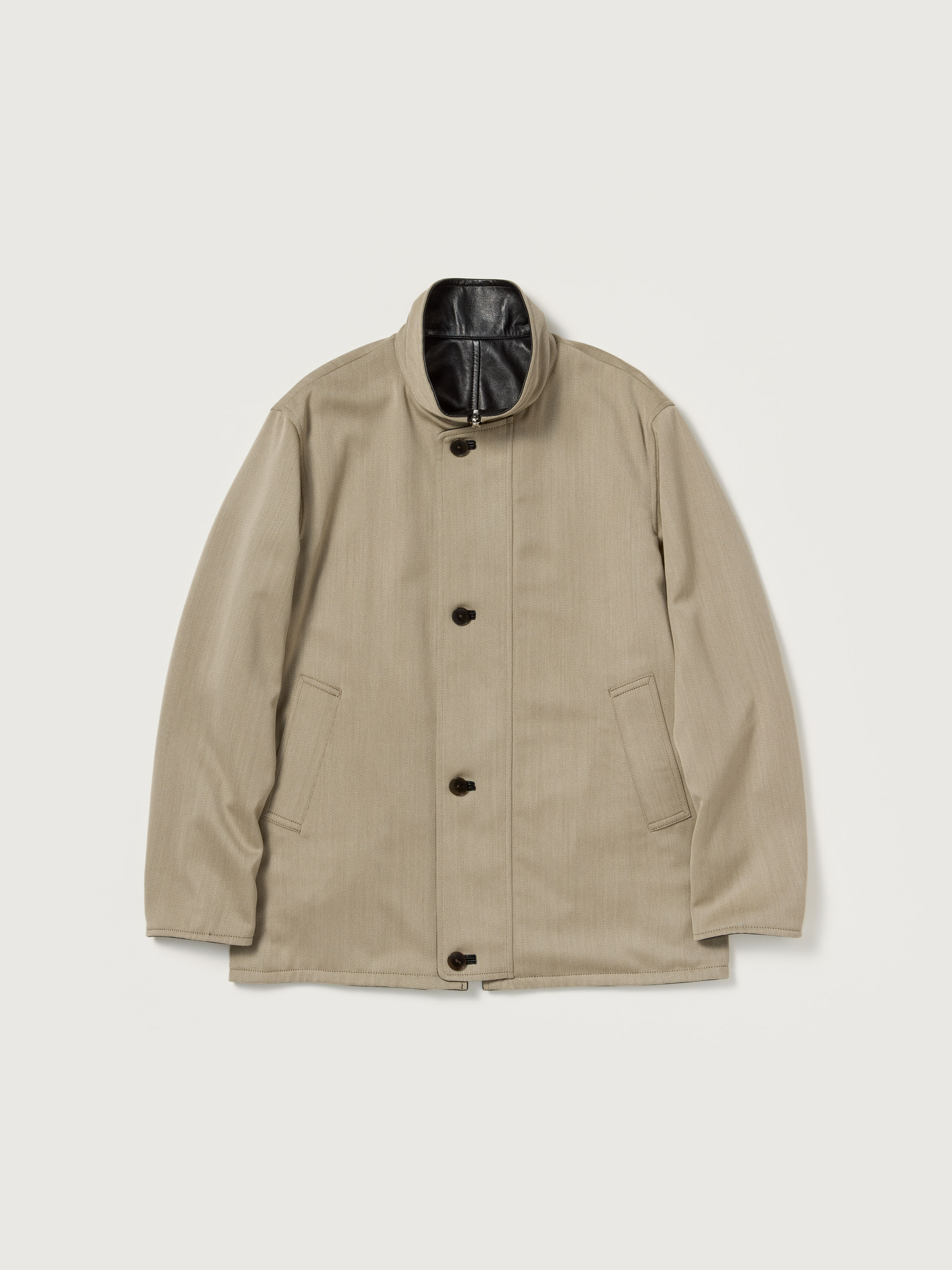 REVERSIBLE WOOL TWISTED TWILL / SHEEP LEATHER HALF COAT 詳細画像 KHAKI BEIGE CHAMBRAY &times; BLACK 7
