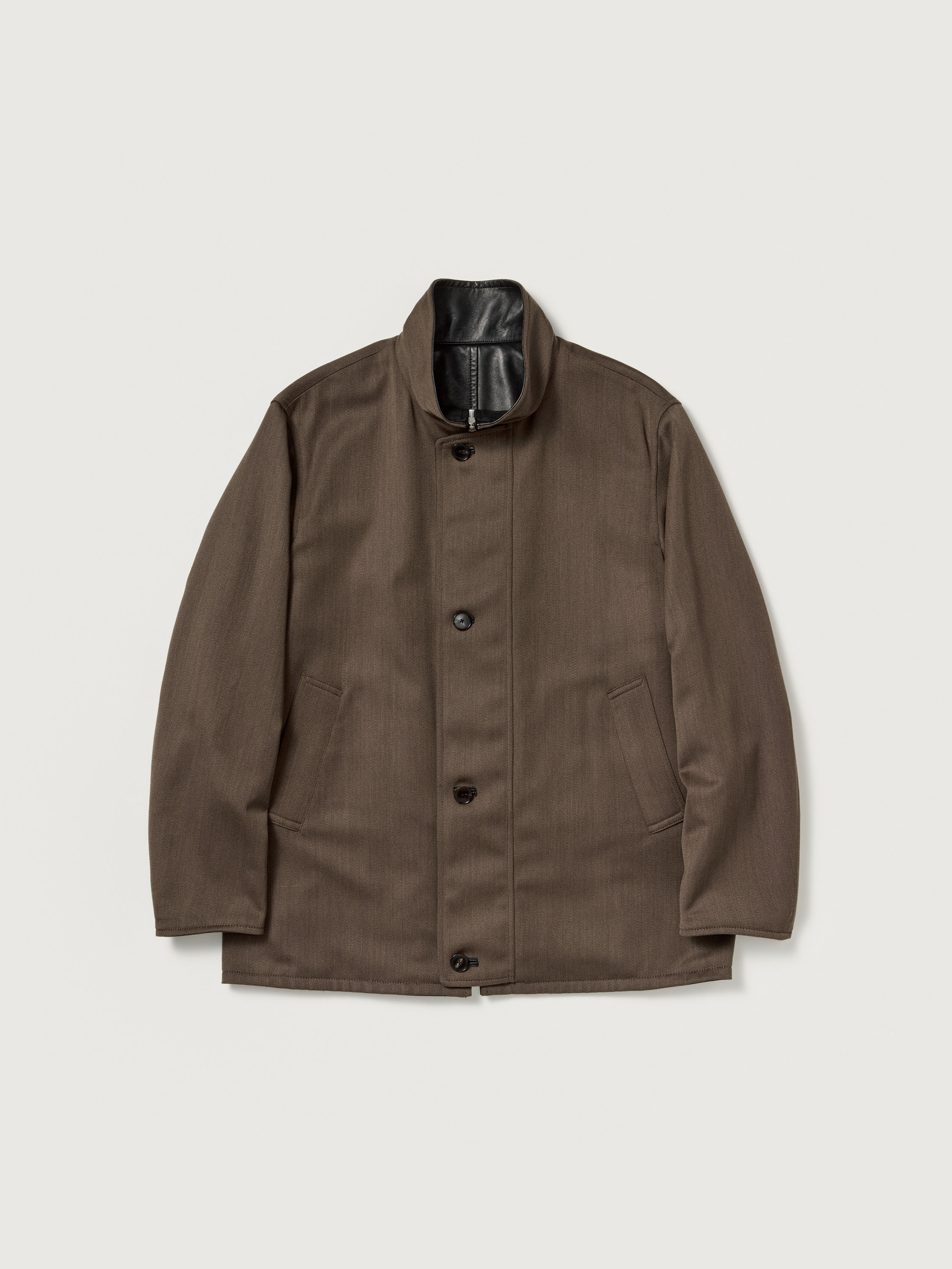 REVERSIBLE WOOL TWISTED TWILL / SHEEP LEATHER HALF COAT - AURALEE