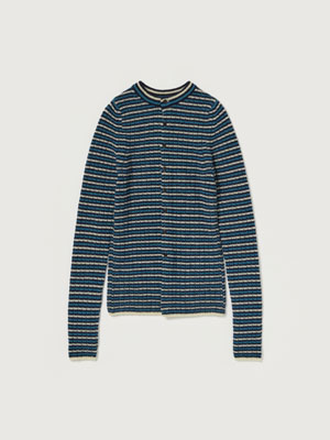 SHETLAND WOOL CASHMERE RIB KNIT CREW-NECK CARDIGAN