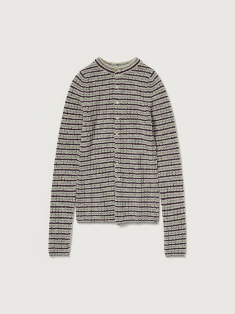 SHETLAND WOOL CASHMERE RIB KNIT CREW-NECK CARDIGAN