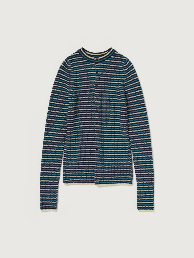 SHETLAND WOOL CASHMERE RIB KNIT CREW-NECK CARDIGAN - AURALEE