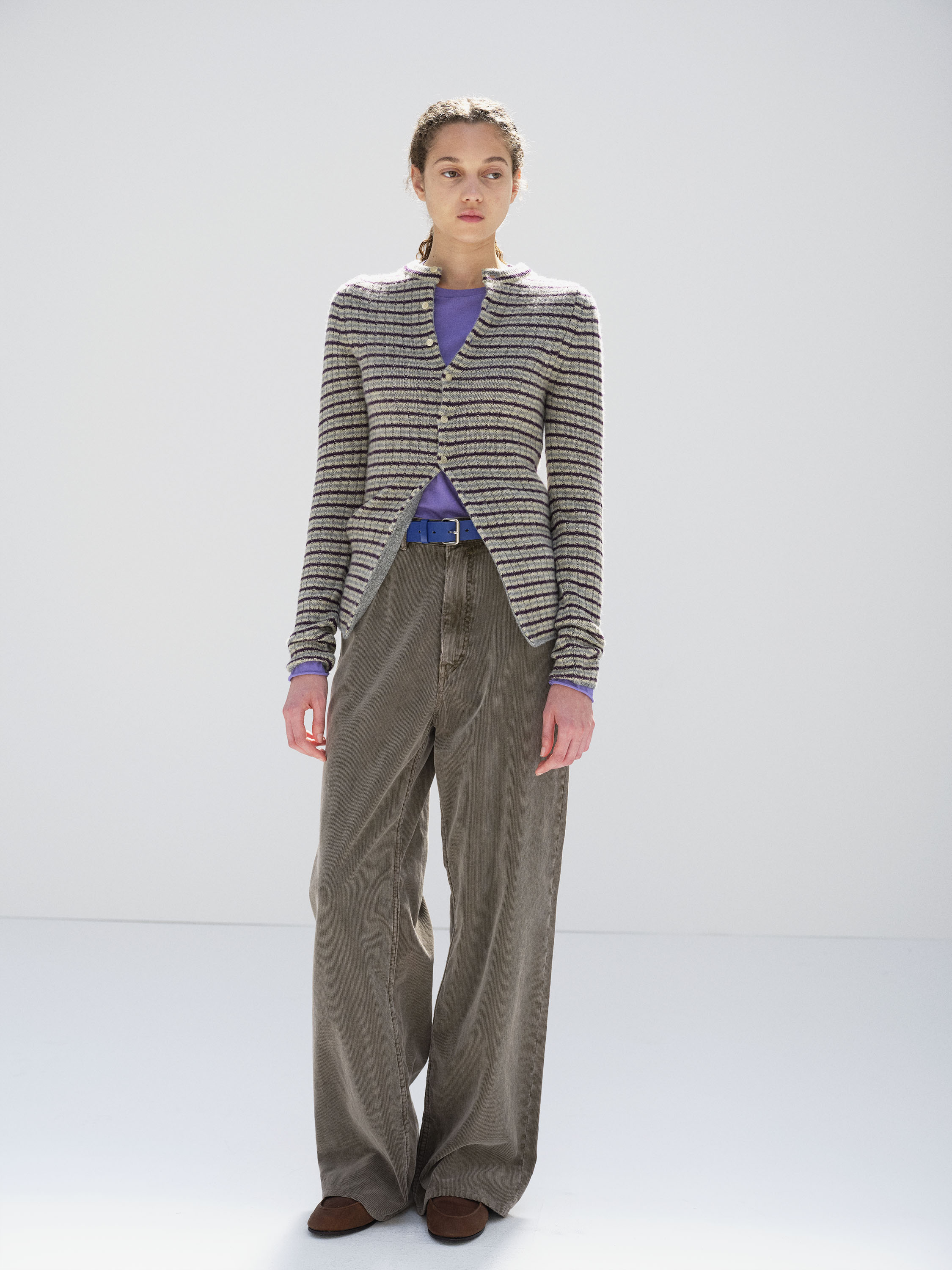 SHETLAND WOOL CASHMERE RIB KNIT CREW-NECK CARDIGAN - AURALEE