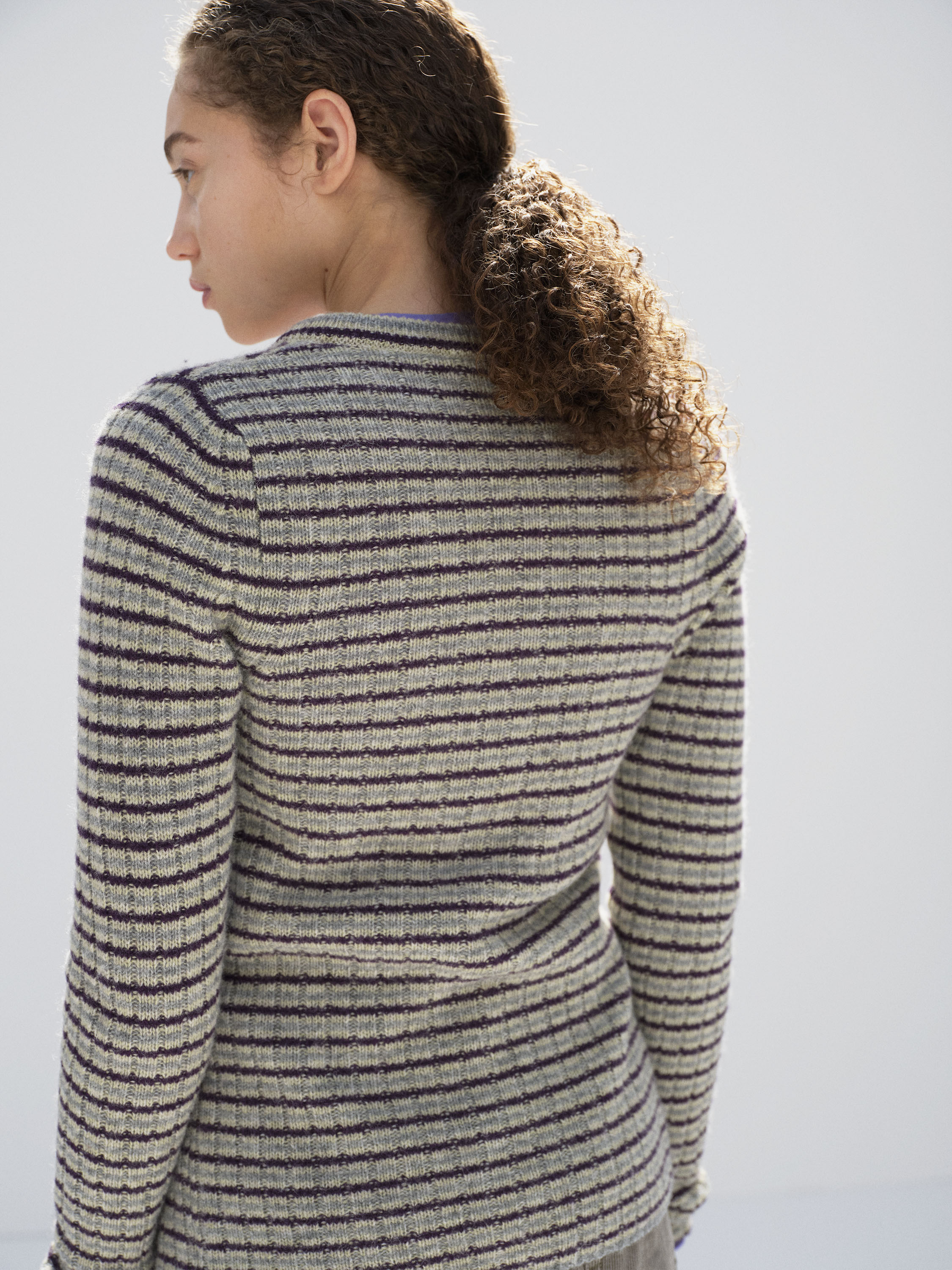 SHETLAND WOOL CASHMERE RIB KNIT CREW-NECK CARDIGAN - AURALEE