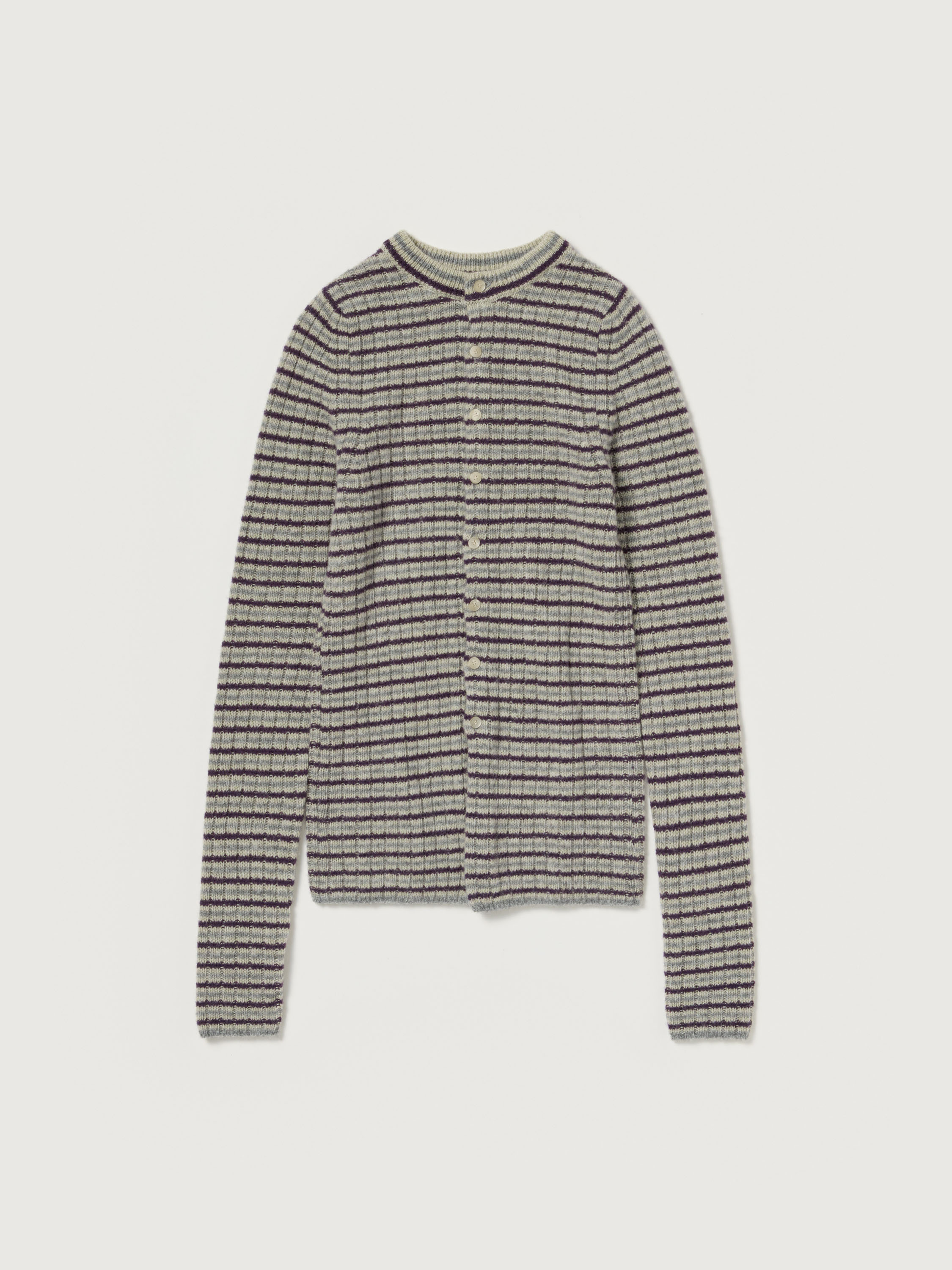 SHETLAND WOOL CASHMERE RIB KNIT CREW-NECK CARDIGAN - AURALEE