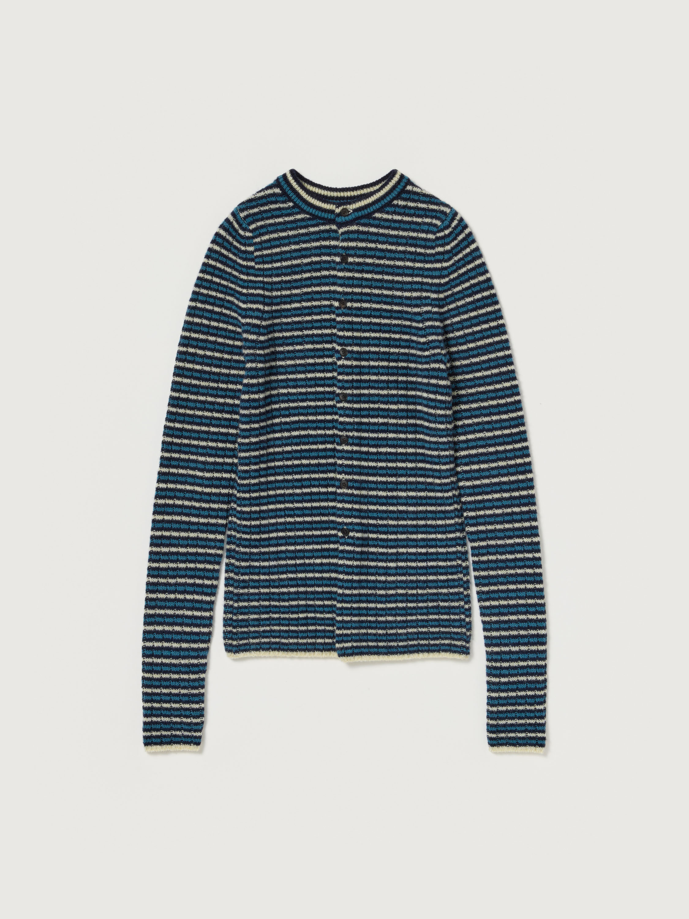 SHETLAND WOOL CASHMERE RIB KNIT CREW-NECK CARDIGAN - AURALEE