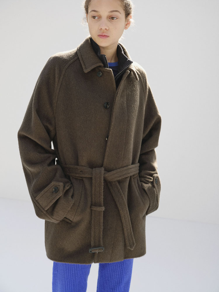 HAIRY WOOL MOHAIR CHAMBRAY SOUTIEN COLLAR COAT