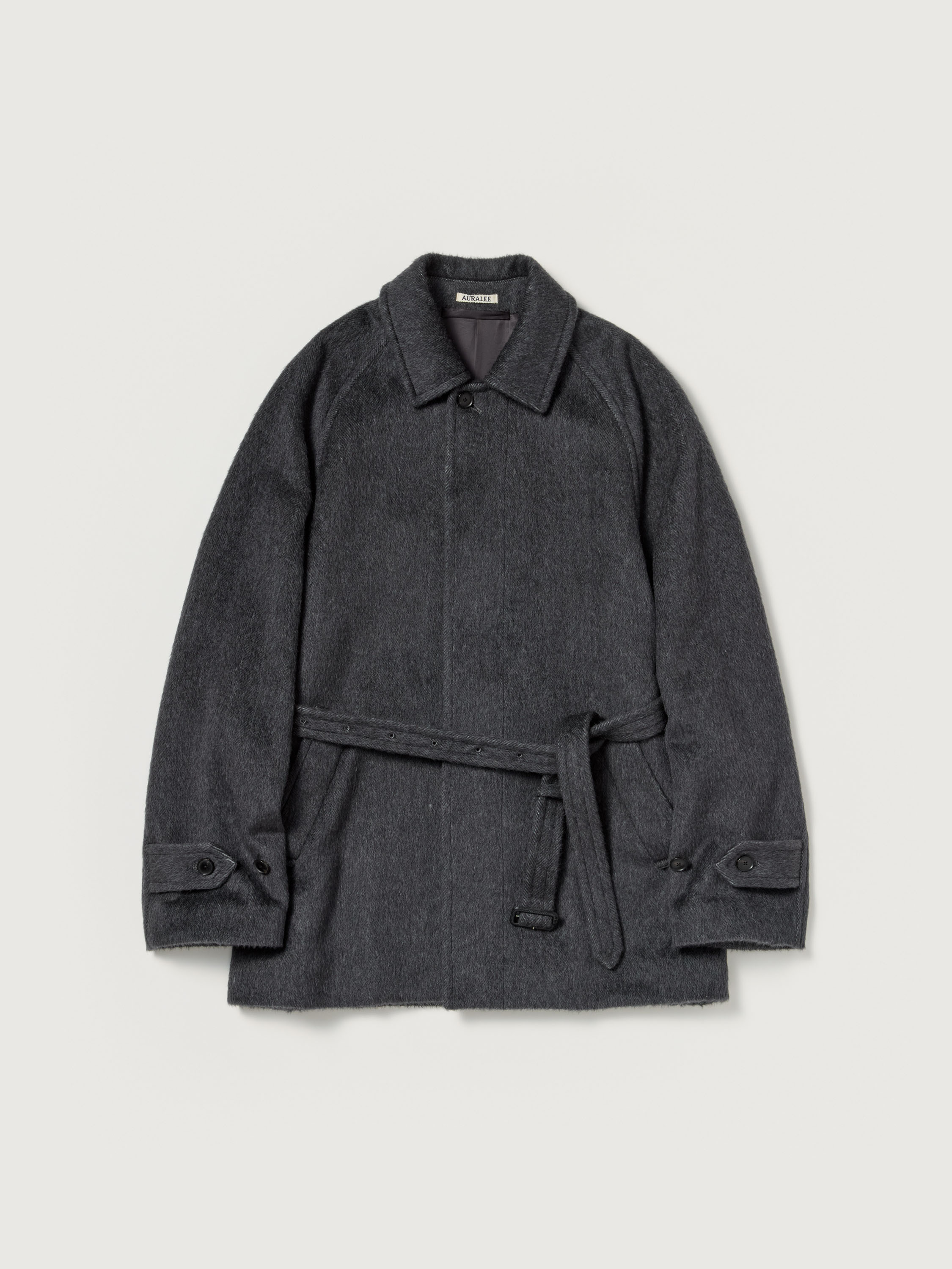 HAIRY WOOL MOHAIR CHAMBRAY SOUTIEN COLLAR COAT - AURALEE Official
