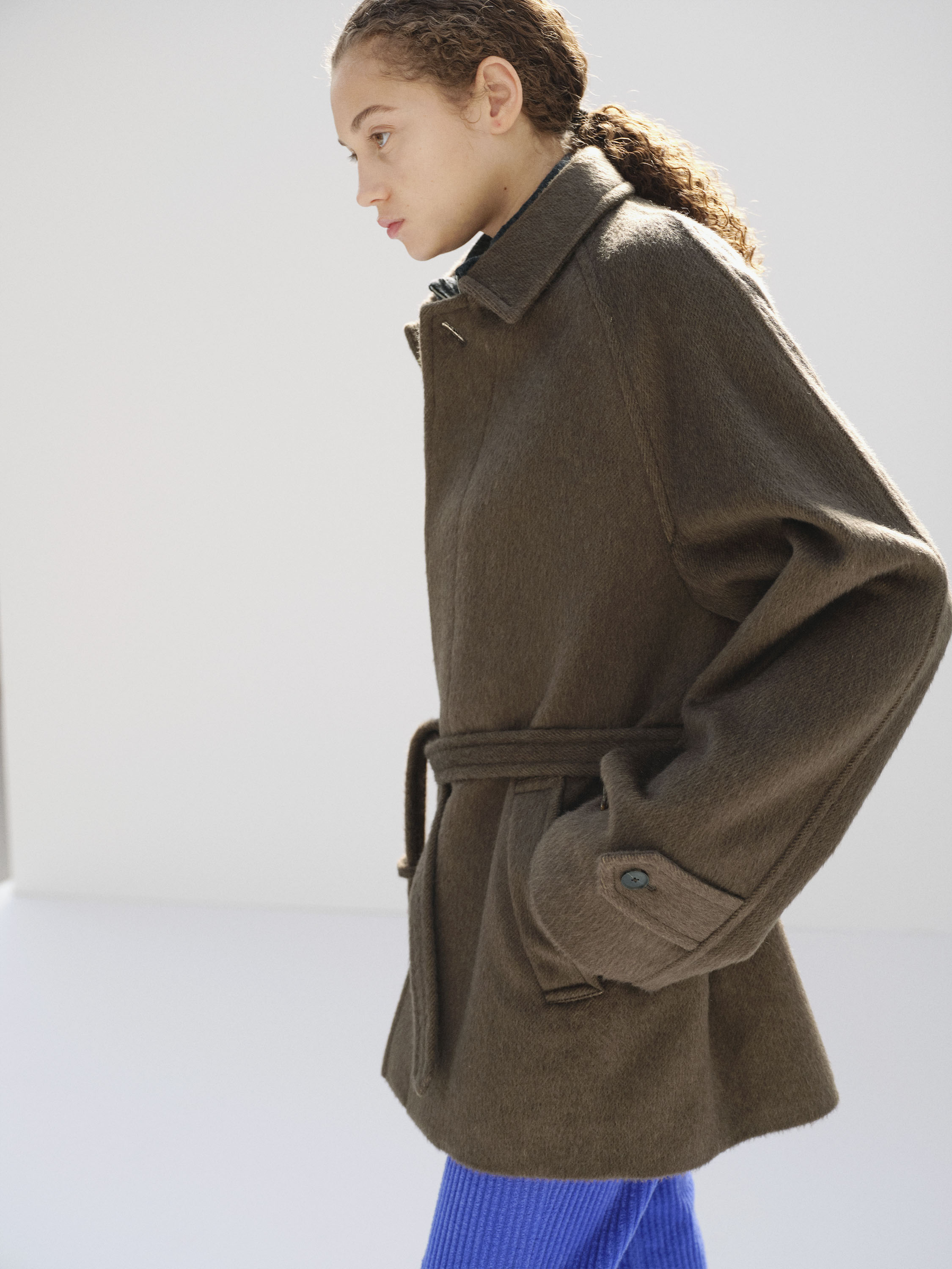 HAIRY WOOL MOHAIR CHAMBRAY SOUTIEN COLLAR COAT - AURALEE Official