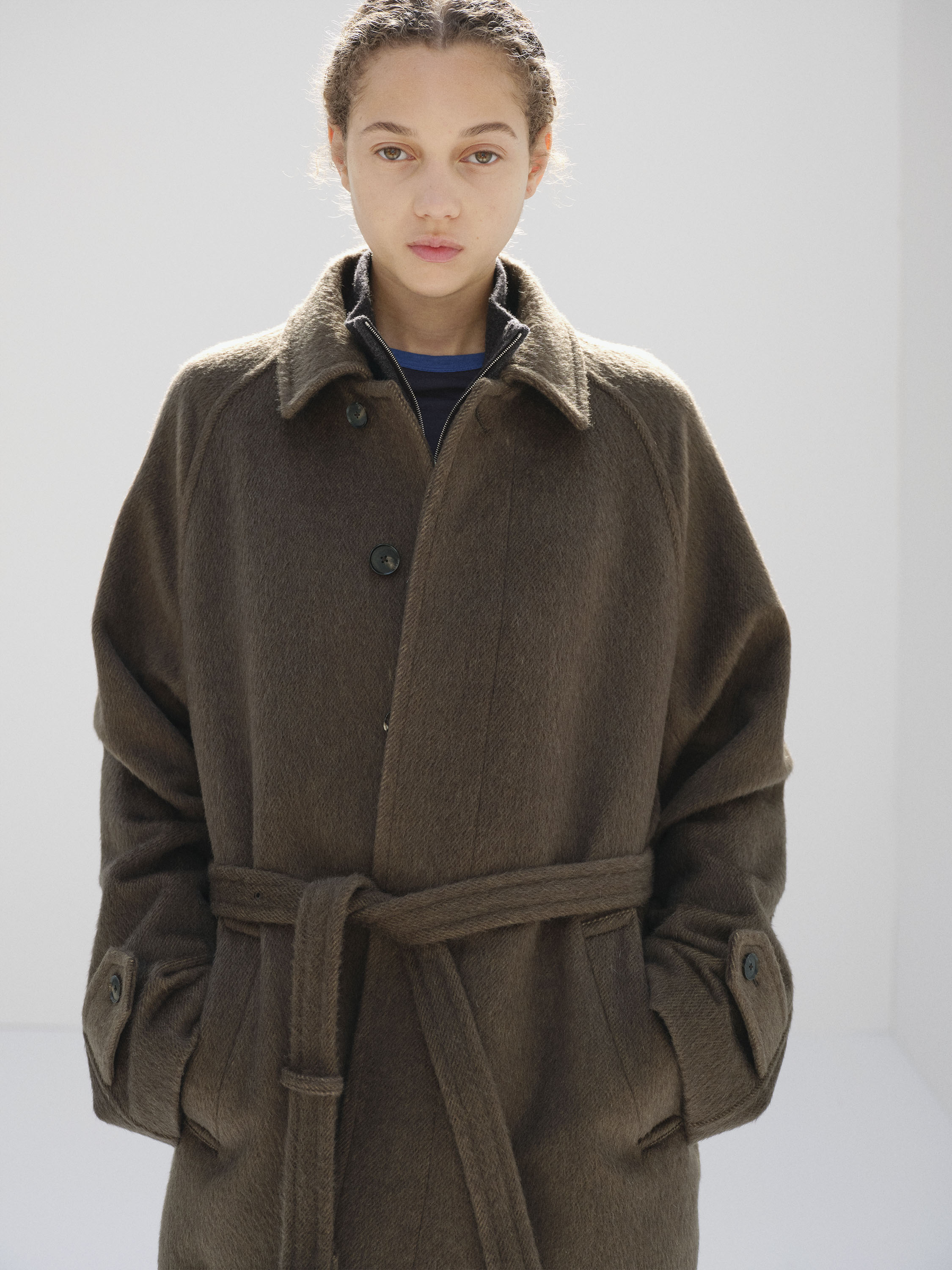 HAIRY WOOL MOHAIR CHAMBRAY SOUTIEN COLLAR COAT - AURALEE Official