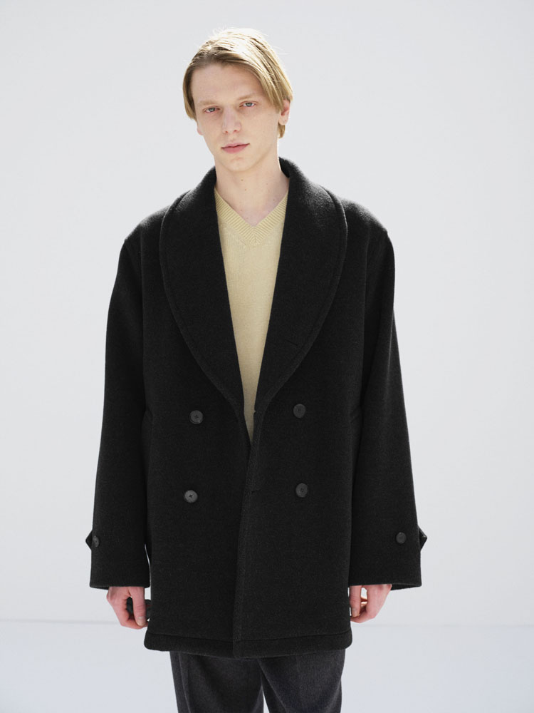 WOOL HERRINGBONE SHAWL COLLAR COAT