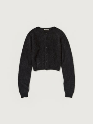 GARMENT-DYED BABY ALPACA FUR KNIT CREW-NECK CARDIGAN