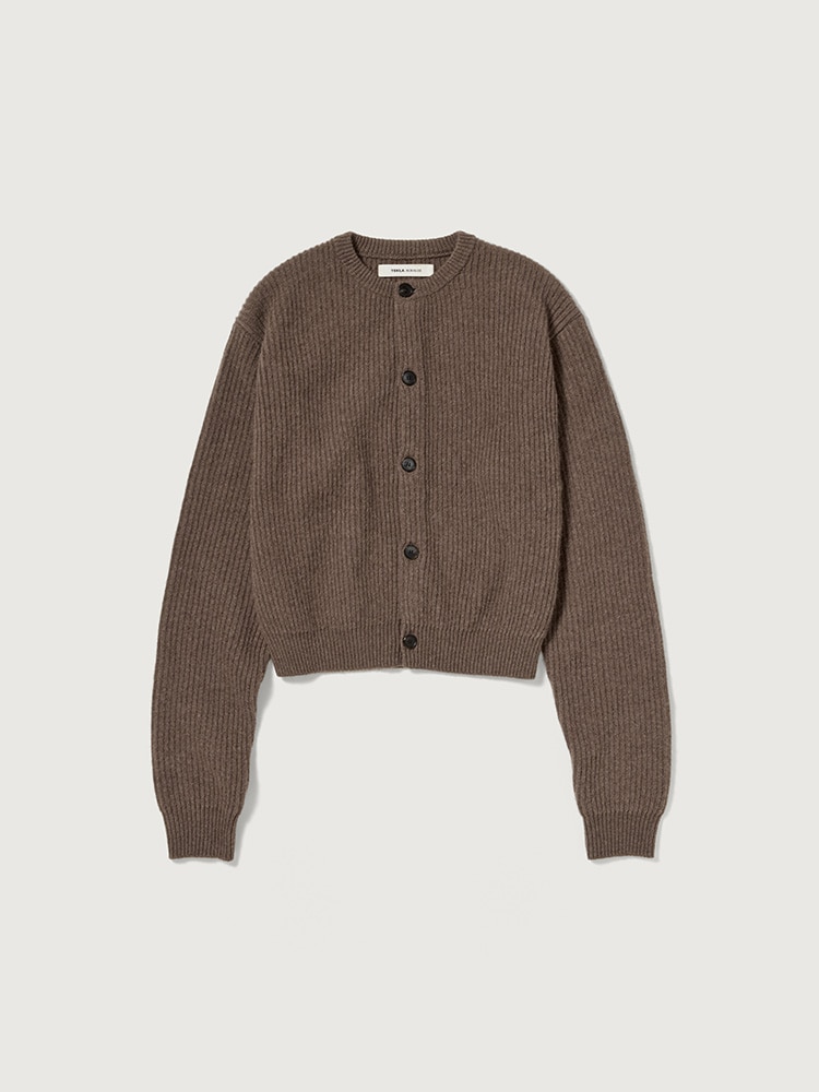 SUPER FINE WOOL CASHMERE RIB KNIT CARDIGAN