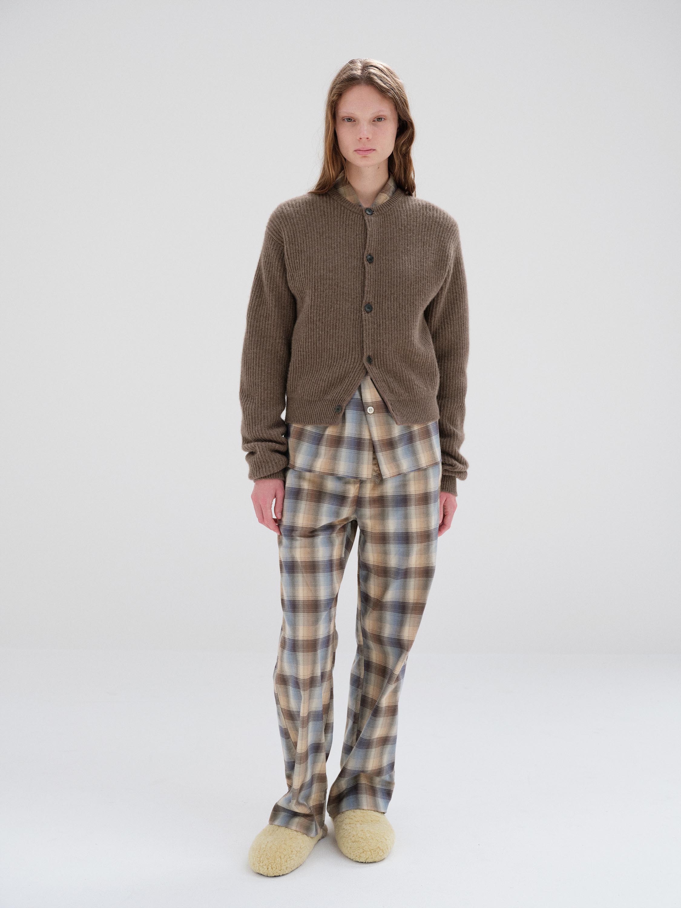 SUPER FINE WOOL CASHMERE RIB KNIT CARDIGAN 詳細画像 SOIL BROWN 1