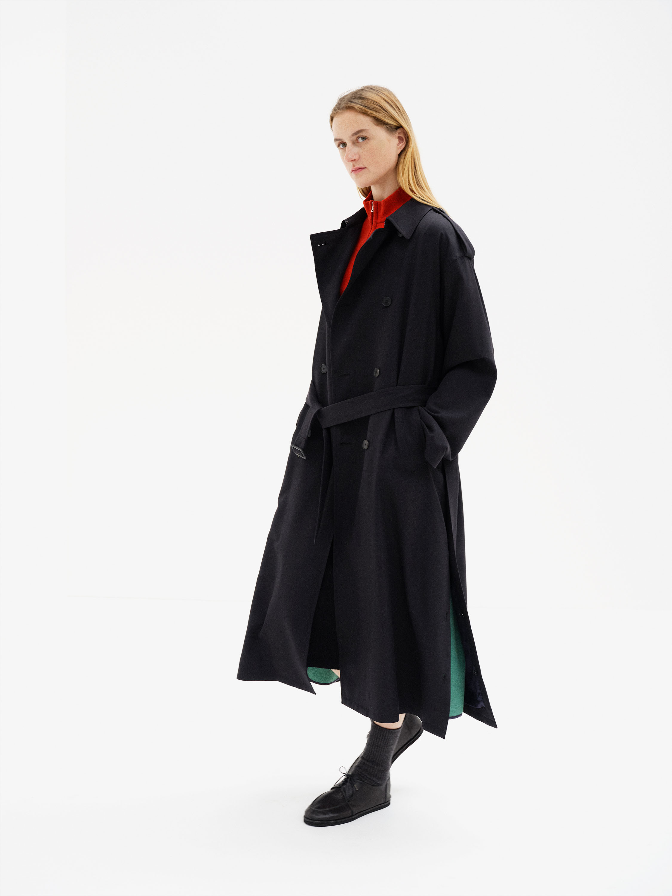 ULTRA FINE WOOL TRENCH COAT WITH DETACHABLE LINER 詳細画像 DARK NAVY × MIX GREEN 2