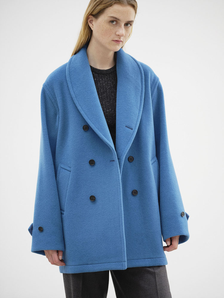 WOOL HERRINGBONE SHAWL COLLAR COAT