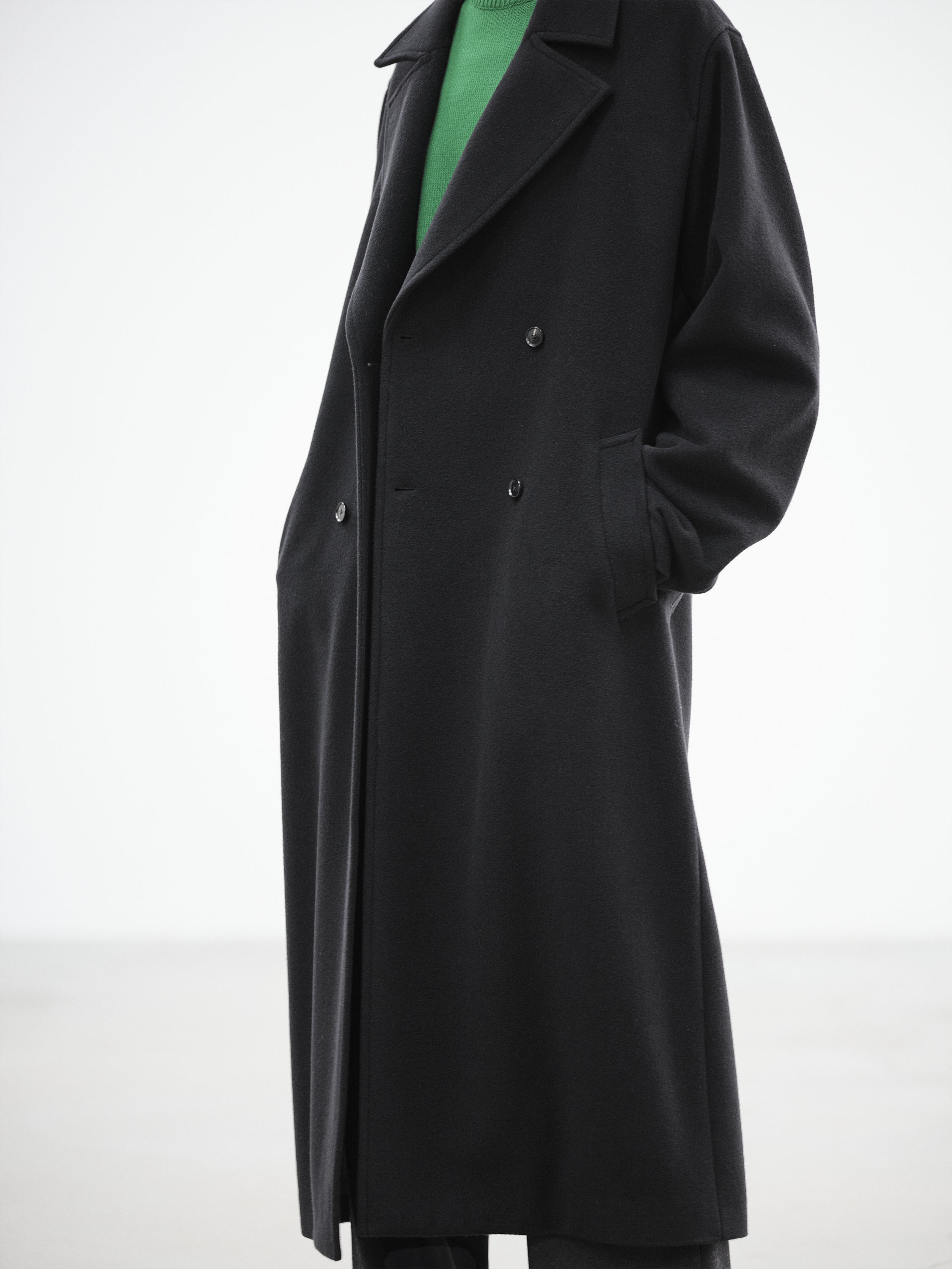 SUPER FINE WOOL MOSSER DOUBLE-BREASTED COAT 詳細画像 BLACK 4