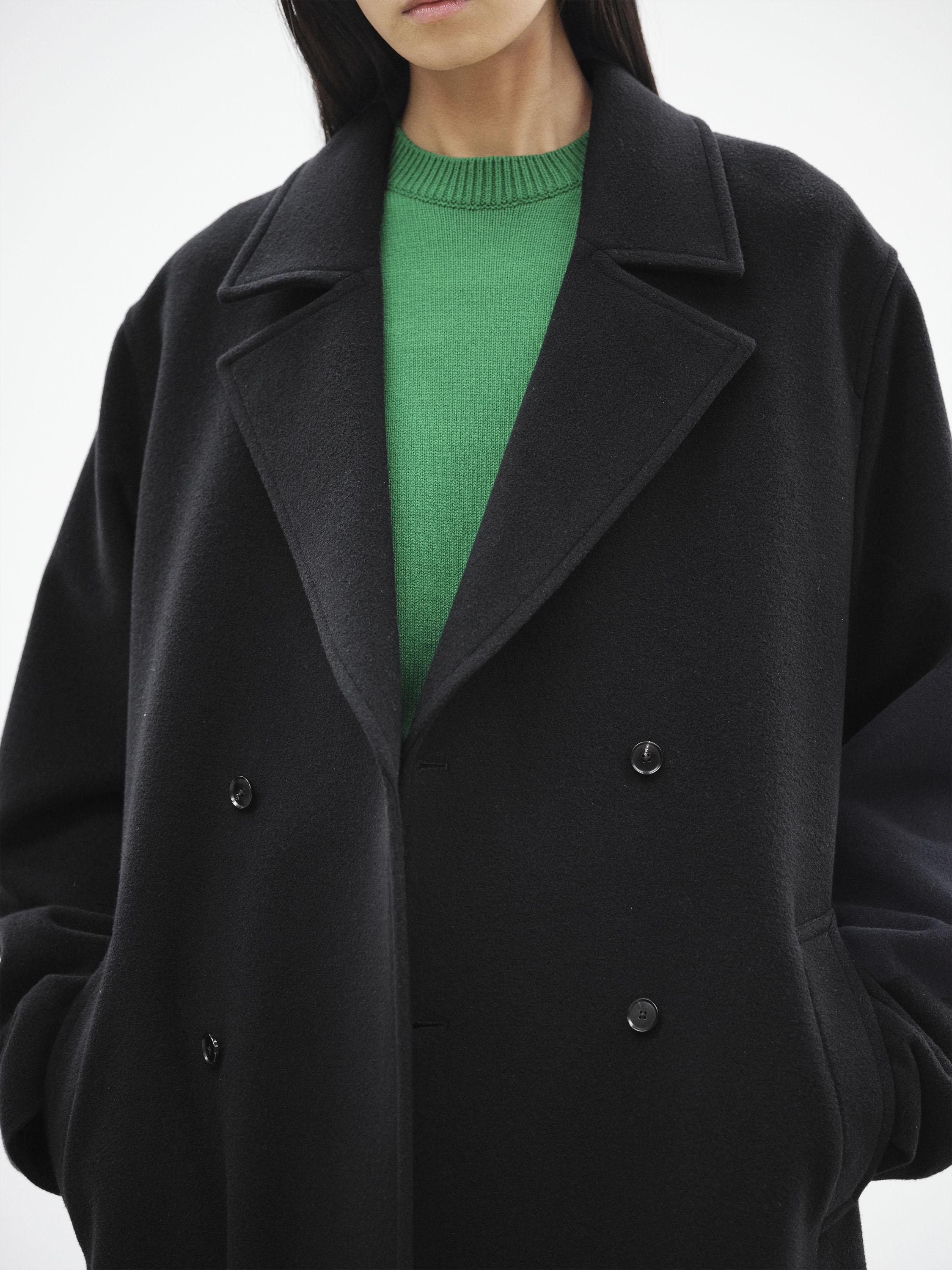 SUPER FINE WOOL MOSSER DOUBLE-BREASTED COAT 詳細画像 BLACK 5