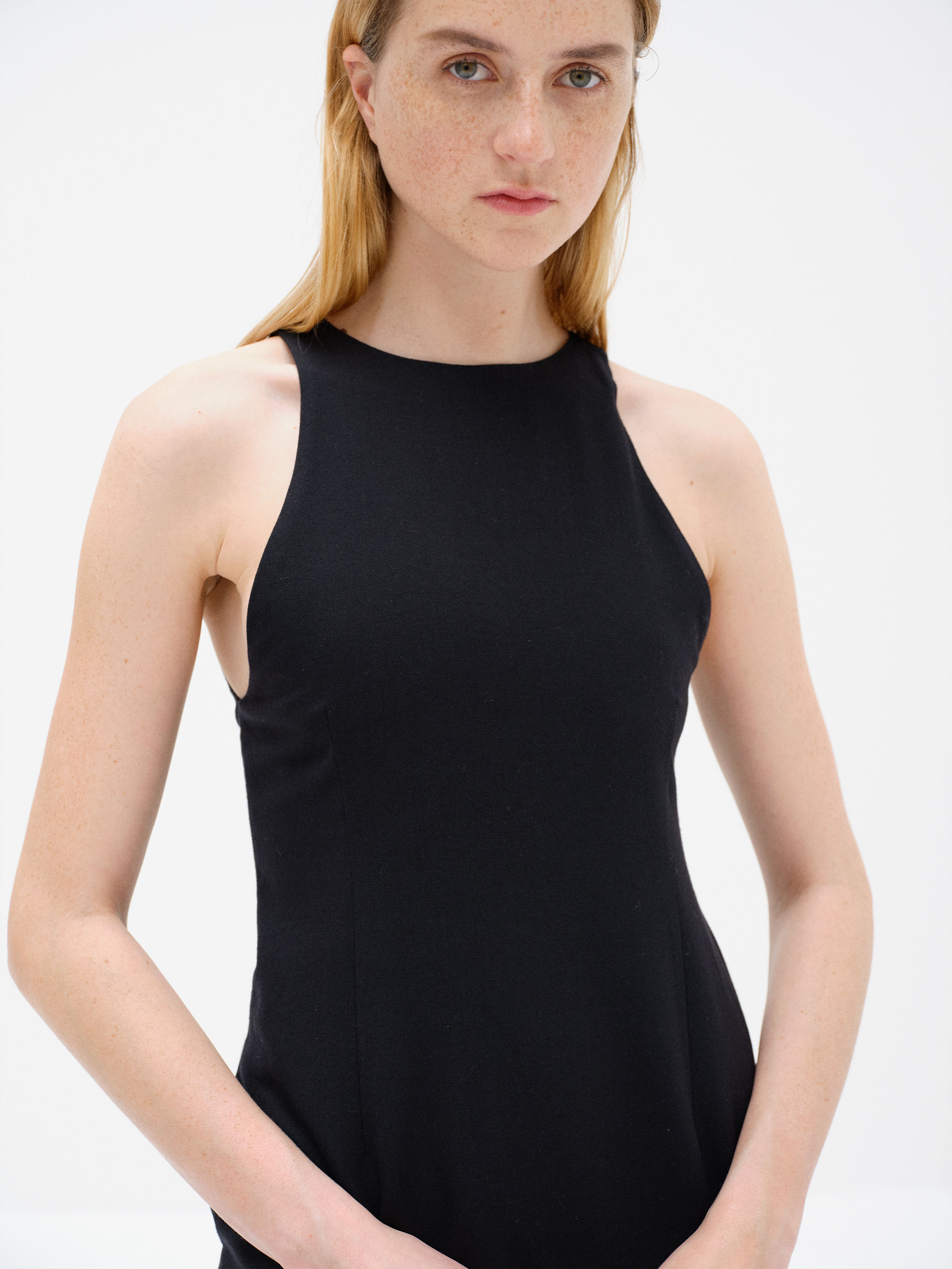 TENSE WOOL DOUBLE CLOTH SLEEVELESS DRESS 詳細画像 BLACK 3