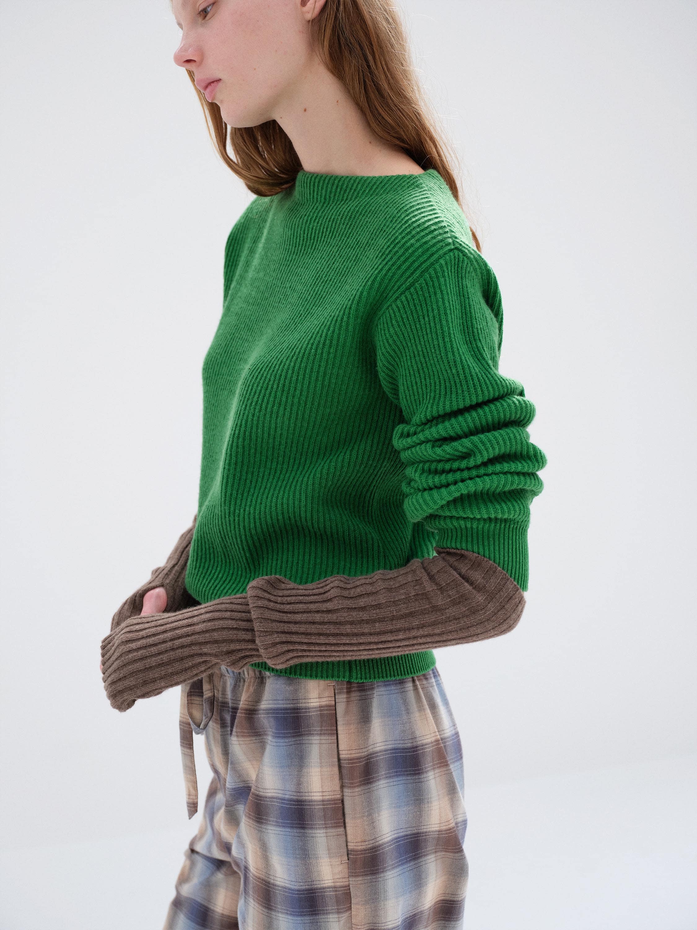 SUPER FINE WOOL CASHMERE RIB KNIT ARM WARMER 詳細画像 SOIL BROWN 2