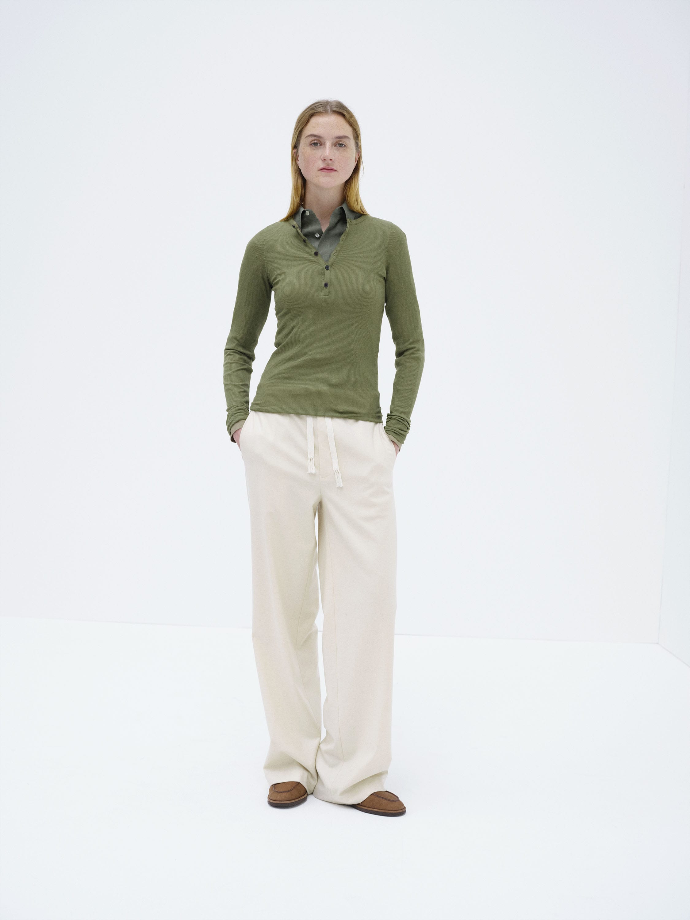 WOOL SILK SOFT RIB HENLEY 詳細画像 MOSS GREEN 2