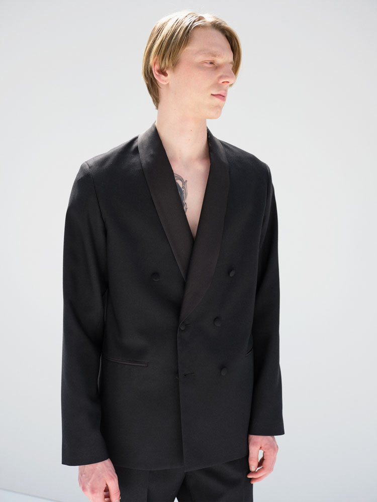 HIGH-DENSITY WOOL WORSTED SHAWL COLLAR JACKET
