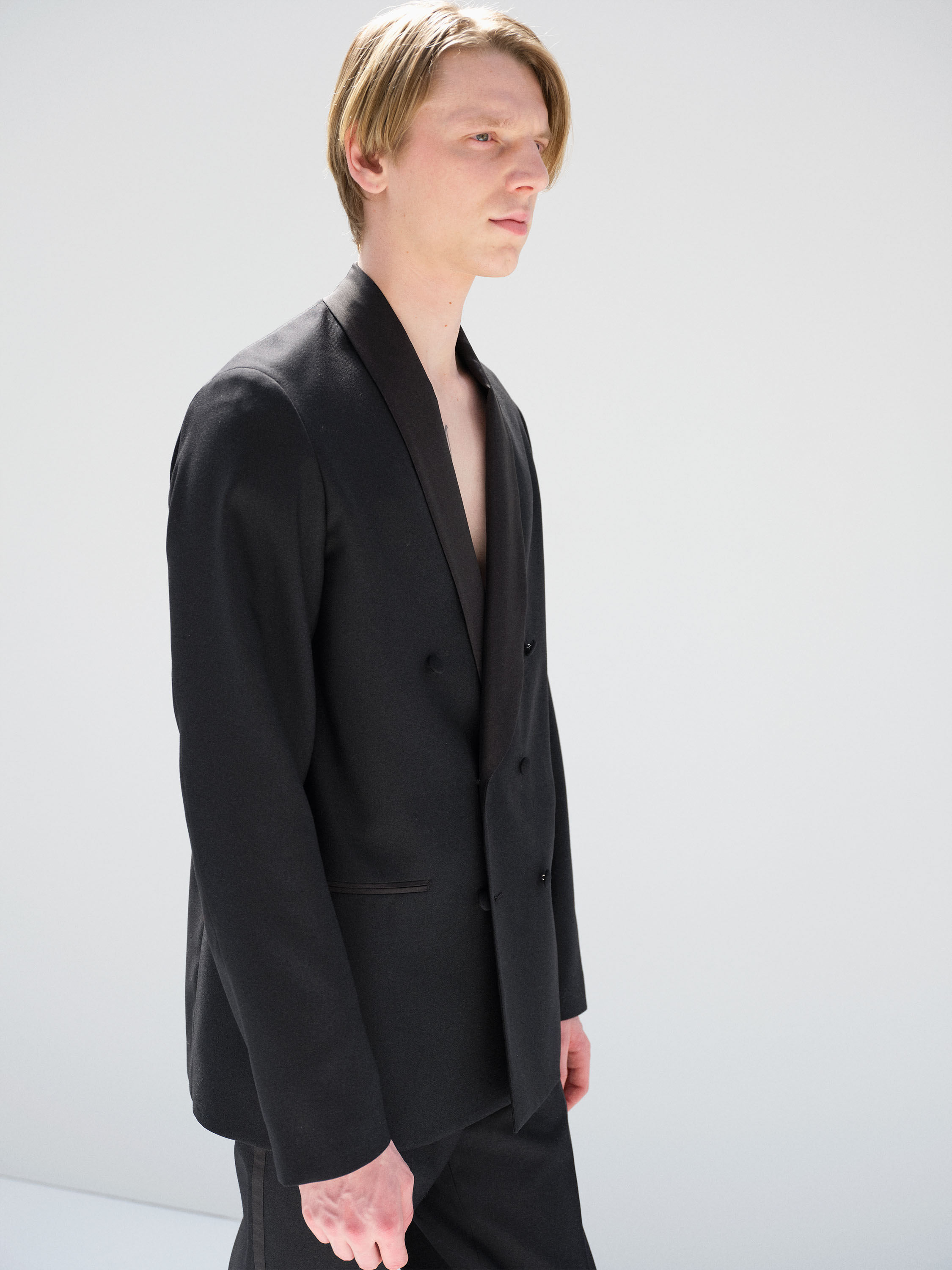 HIGH-DENSITY WOOL WORSTED SHAWL COLLAR JACKET 詳細画像 BLACK 3