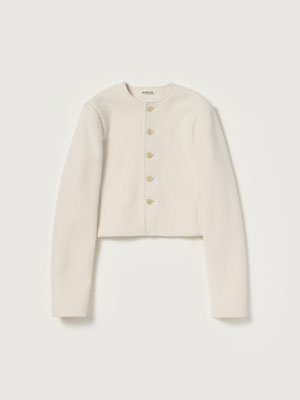 HEAVILY FULLED WOOL COTTON COLLARLESS JACKET