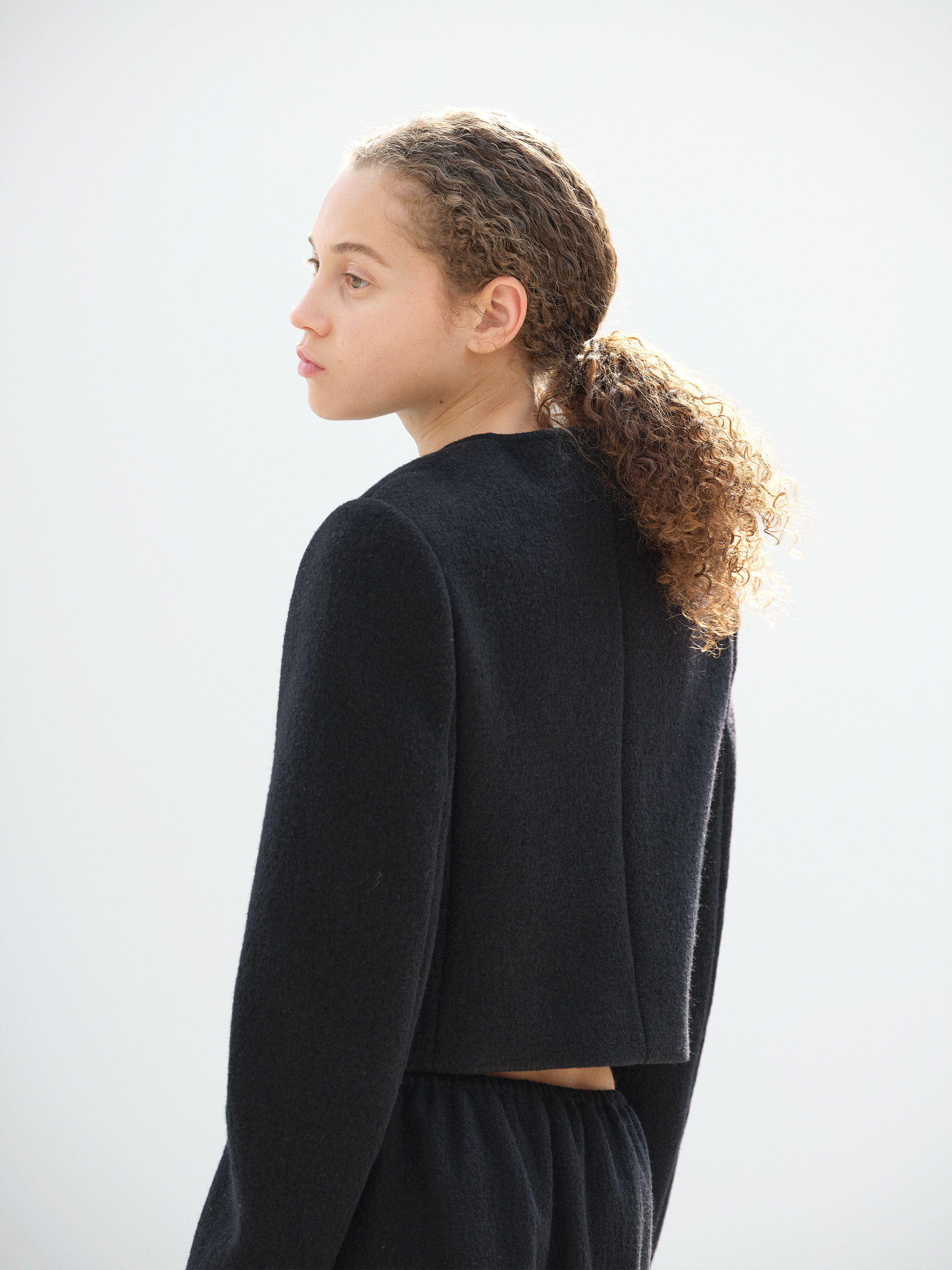 HEAVILY FULLED WOOL COTTON COLLARLESS JACKET 詳細画像 BLACK 4