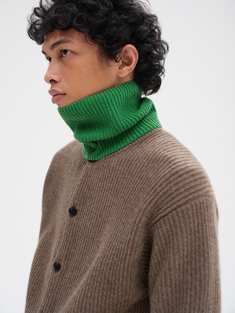SUPER FINE WOOL CASHMERE RIB KNIT NECK WARMER