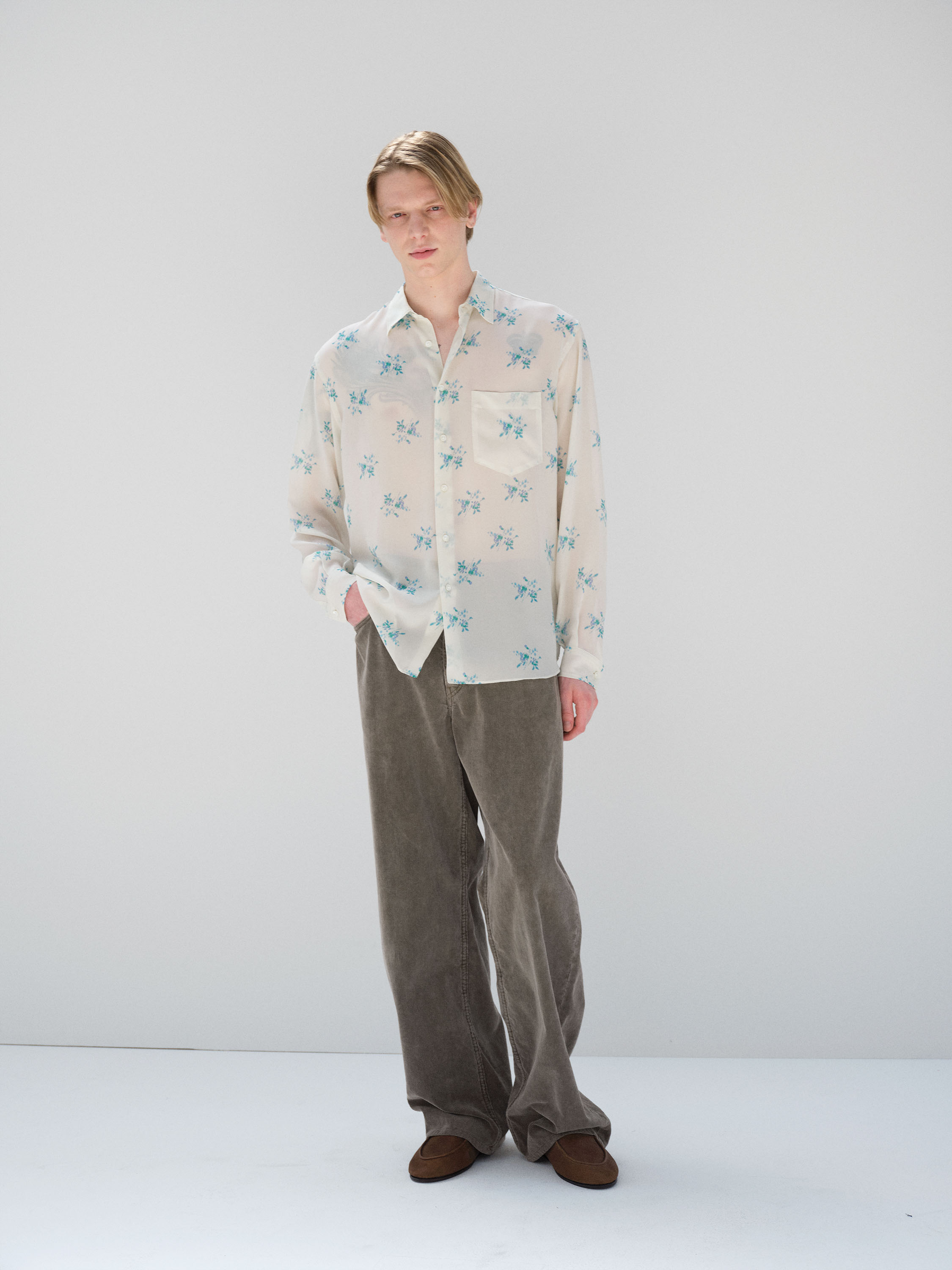 GARMENT-DYED FINX CORDUROY 5P WIDE PANTS 詳細画像 OLIVE BROWN 3