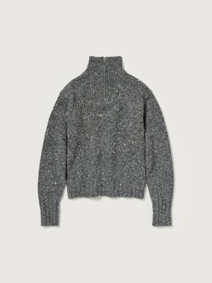 LOW-GAUGE HOMESPUN TWEED KNIT ZIP TURTLE