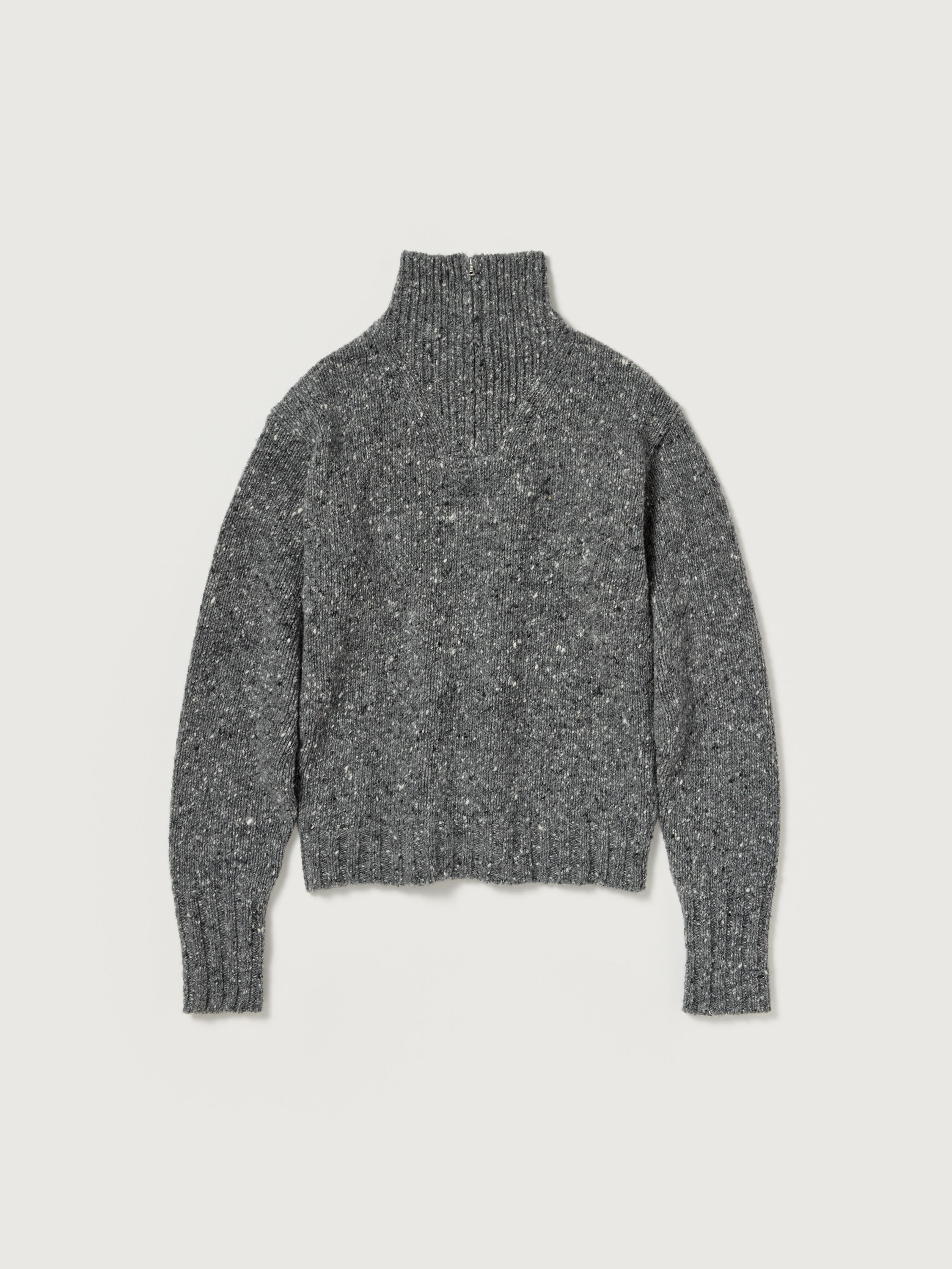 LOW-GAUGE HOMESPUN TWEED KNIT ZIP TURTLE - AURALEE Official Website