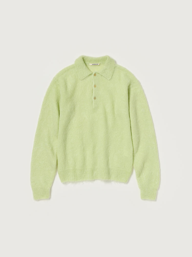 BRUSHED SUPER KID MOHAIR KNIT POLO