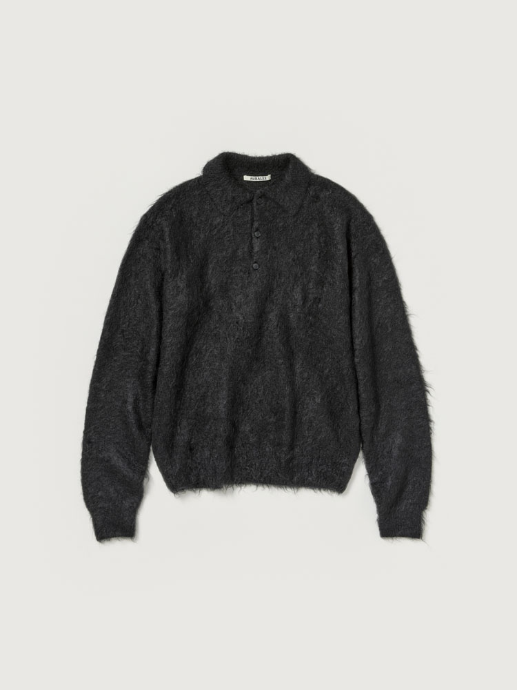 BRUSHED SUPER KID MOHAIR KNIT POLO - AURALEE Official Website