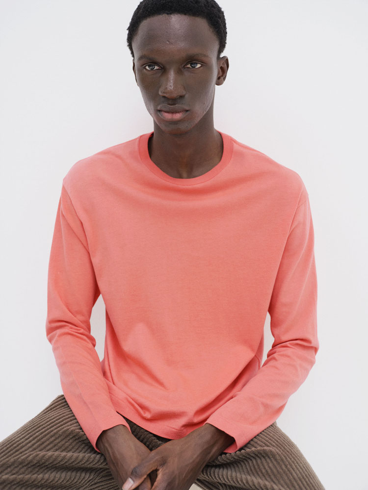 BRUSHED ORGANIC COTTON JERSEY L/S TEE