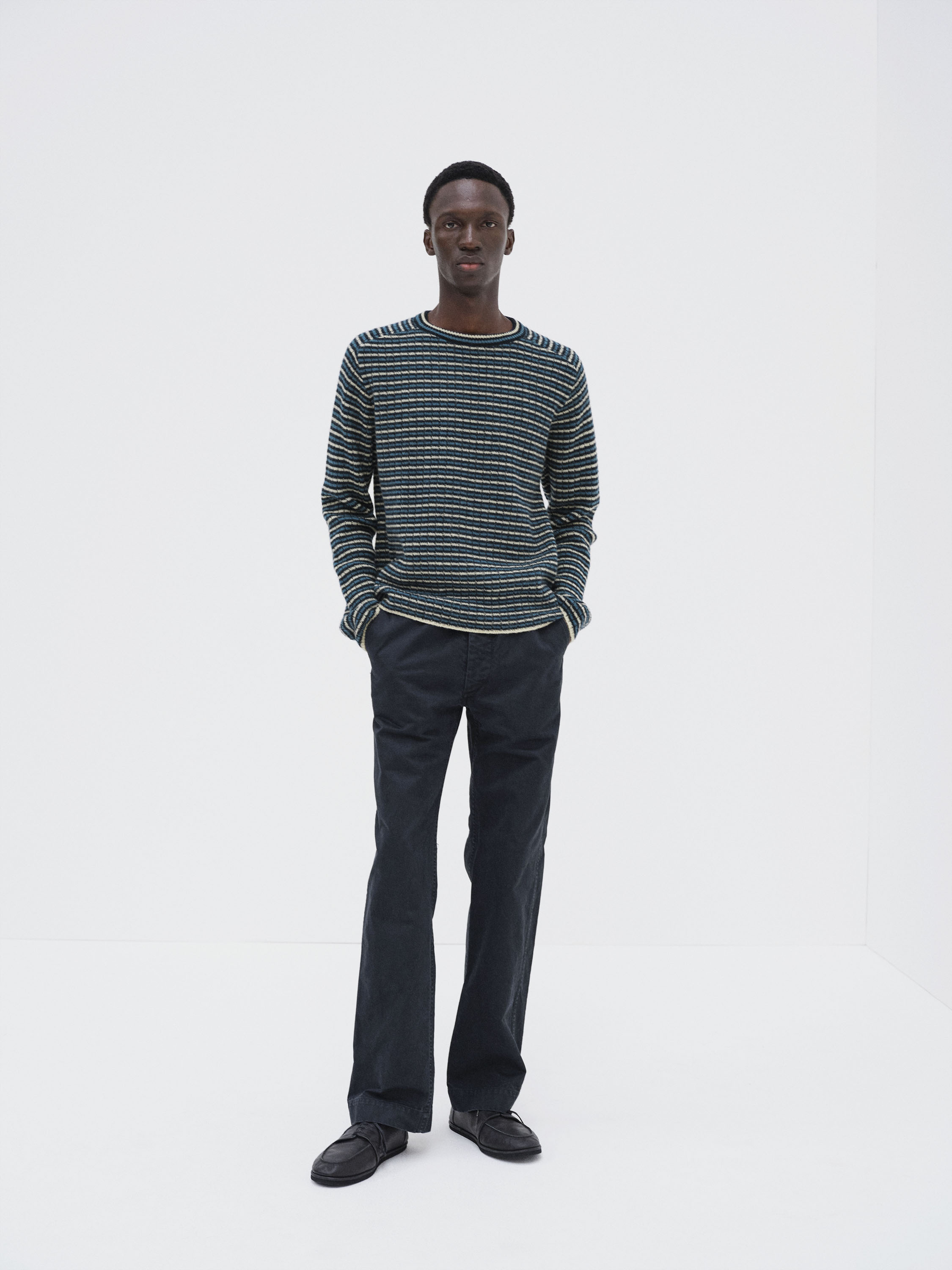 SHETLAND WOOL CASHMERE RIB KNIT P/O 詳細画像 NAVY STRIPE 1