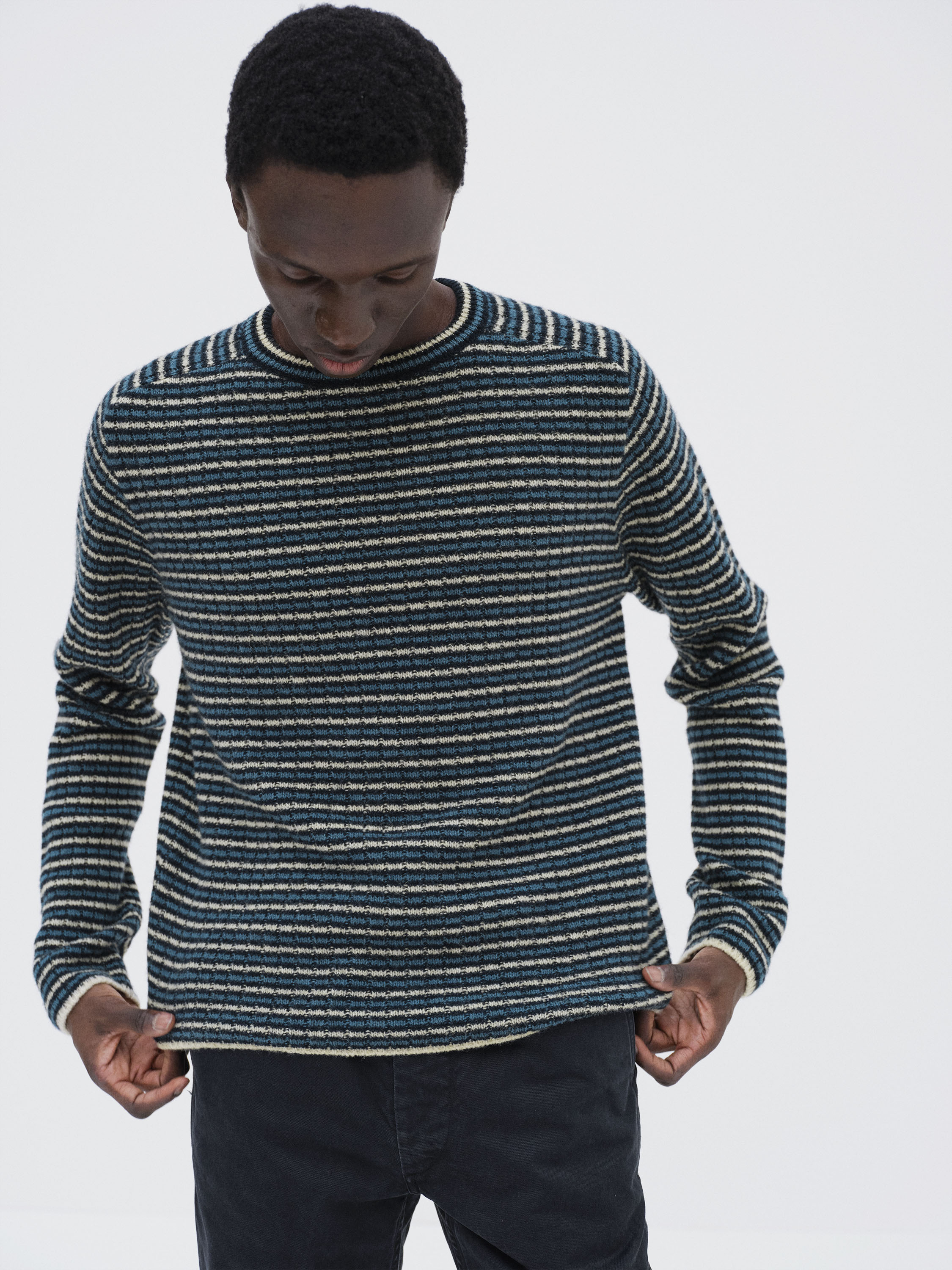 SHETLAND WOOL CASHMERE RIB KNIT P/O 詳細画像 NAVY STRIPE 2