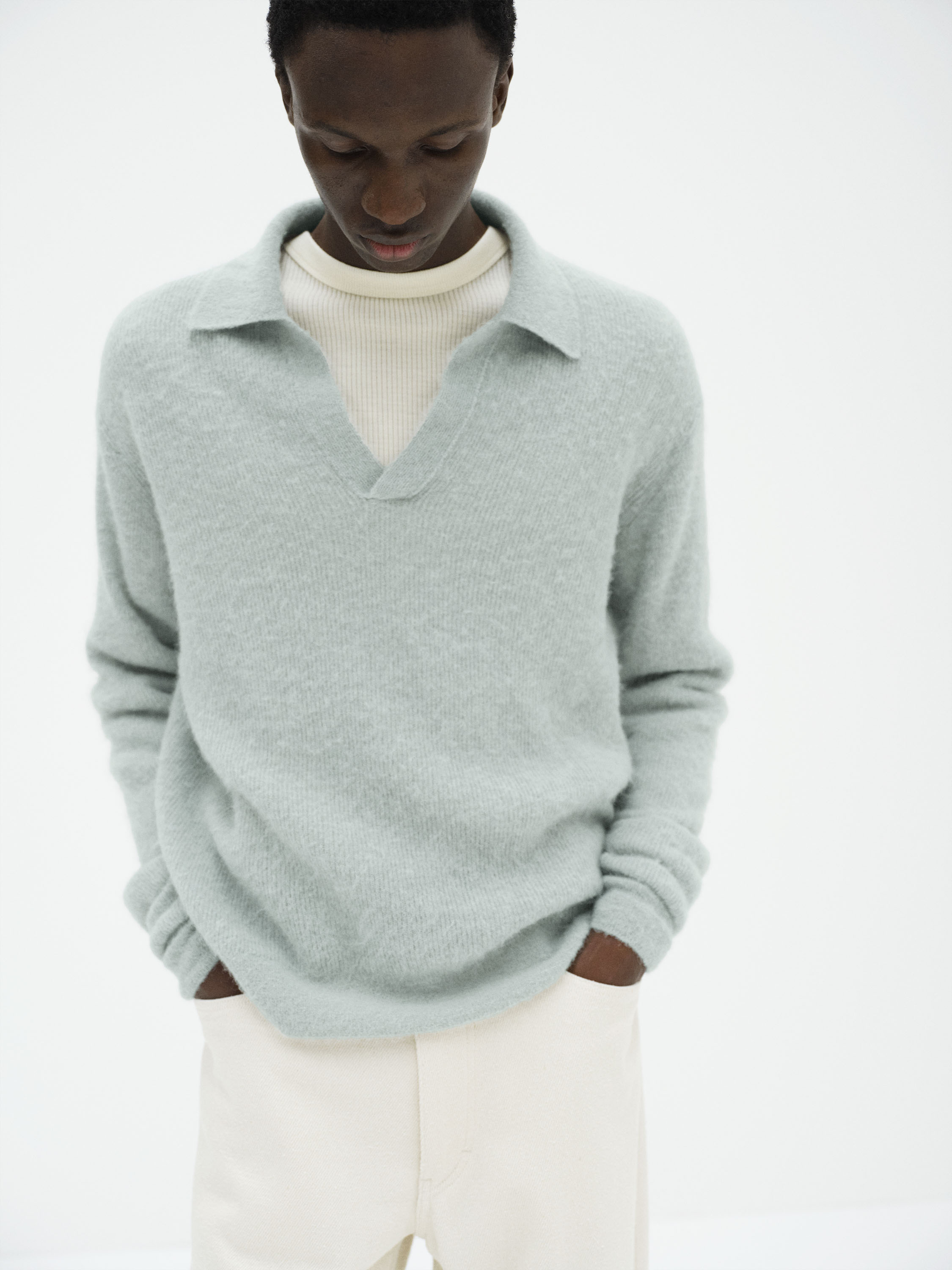 BABY SURI ALPACA SHEER KNIT SKIPPER POLO 詳細画像 DUSTY MINT 1