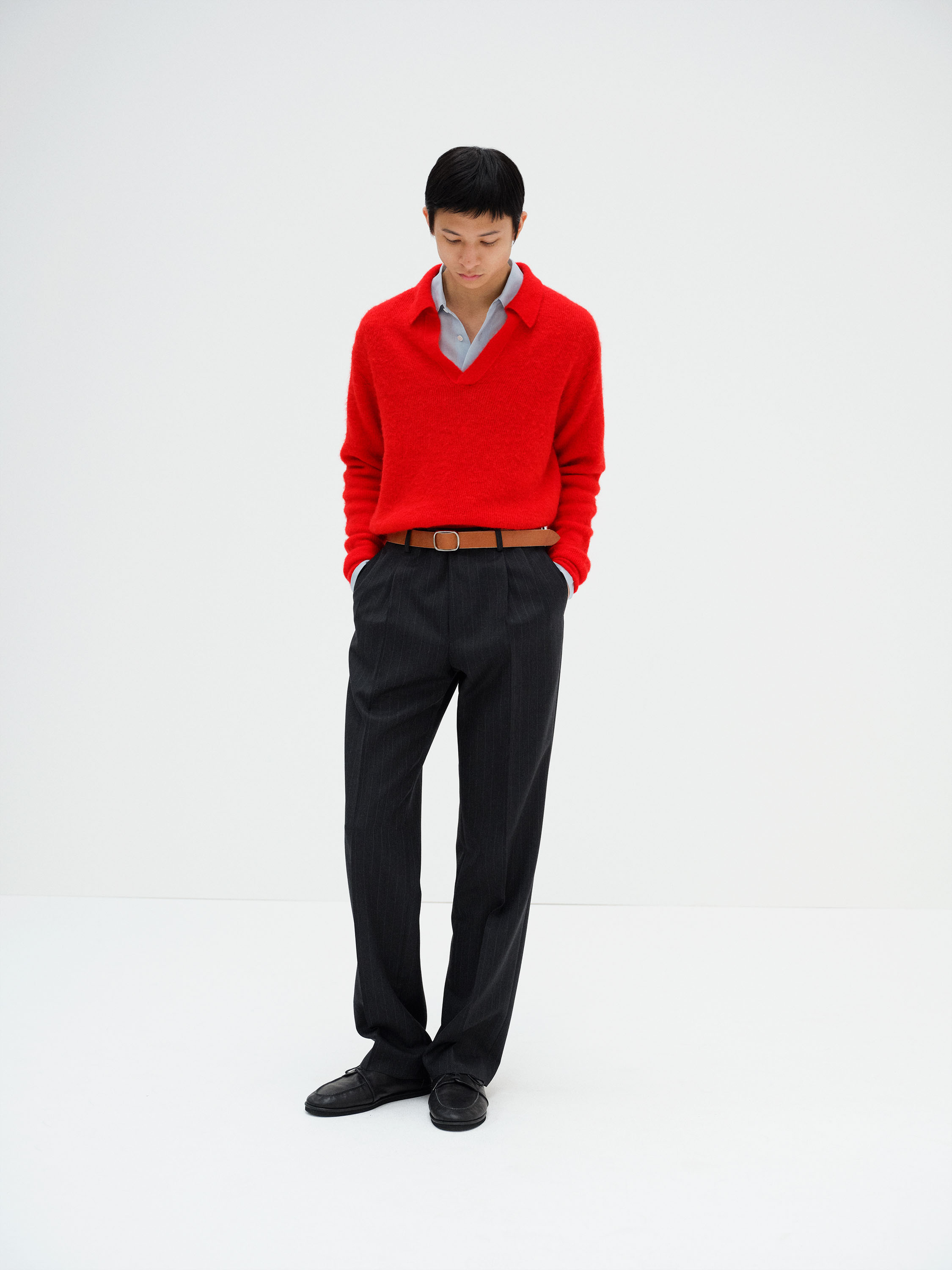 BLUEFACED WOOL TWO-TUCK SLACKS 詳細画像 CHARCOAL NAVY STRIPE 2